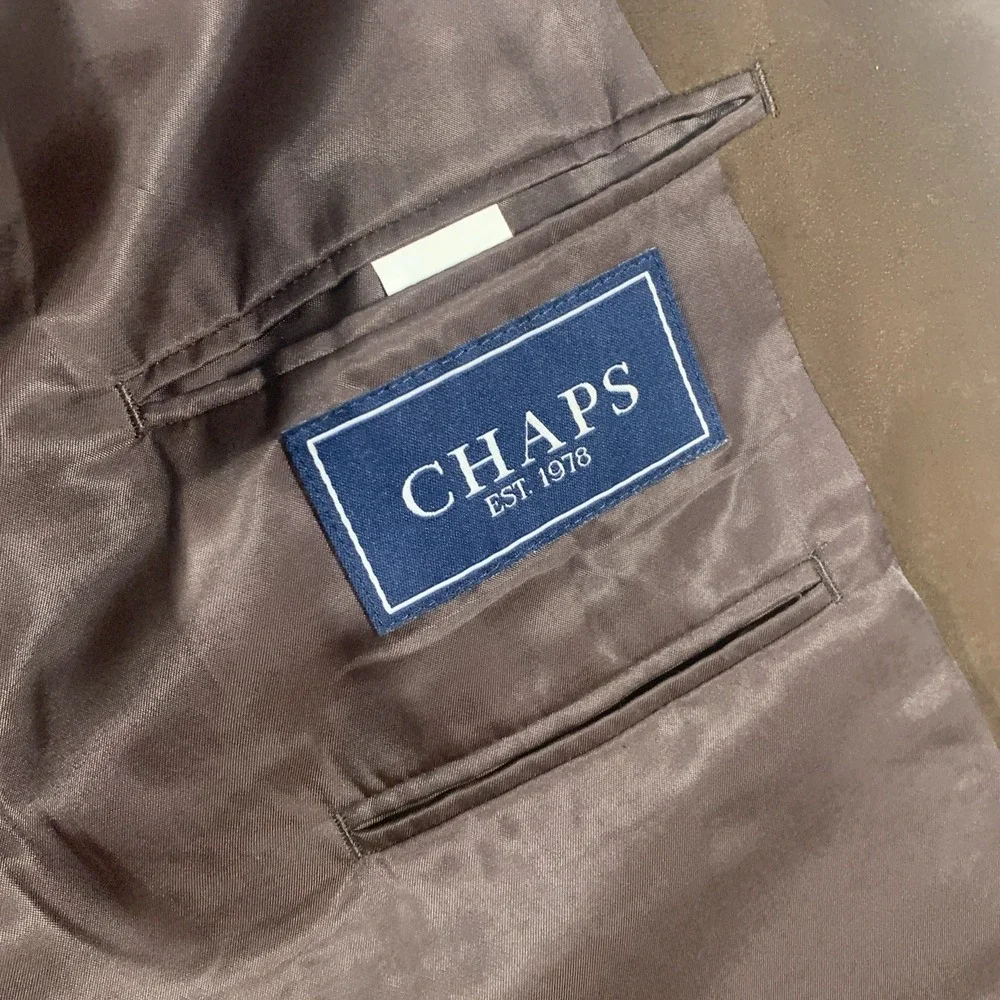 Chaps Mens Blazer Jacket 44R Brown Faux Suede 2 Button Sport Coat Microfiber